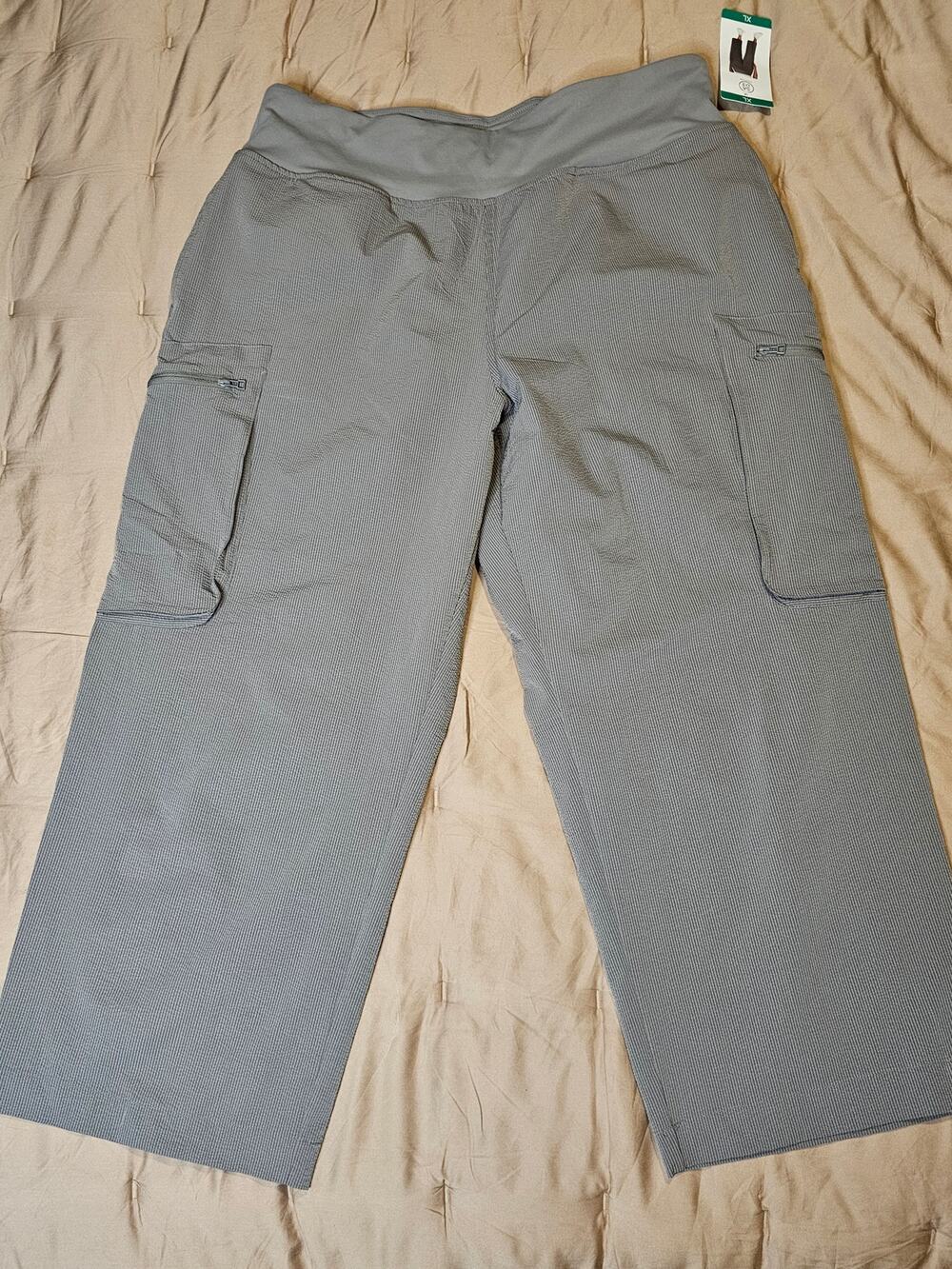 Sage Collective Gray Ribbed Cargo Ankle Pants Zip Pockets XL NWT